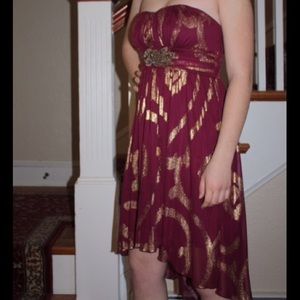 High-low, strapless, semi formal dress